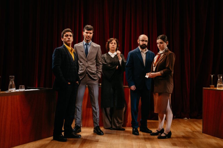 Courtroom simulation featuring a trial about artificial intelligence in Abu Dhabi events.