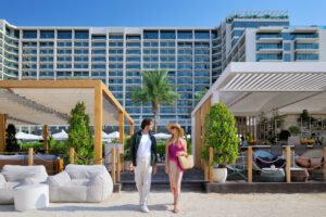 Luxury hotel suite for a long stay Palm Jumeirah staycation at Marriott Resort.