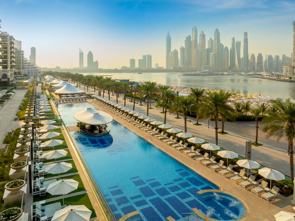 Luxury hotel suite for a long stay Palm Jumeirah staycation at Marriott Resort.