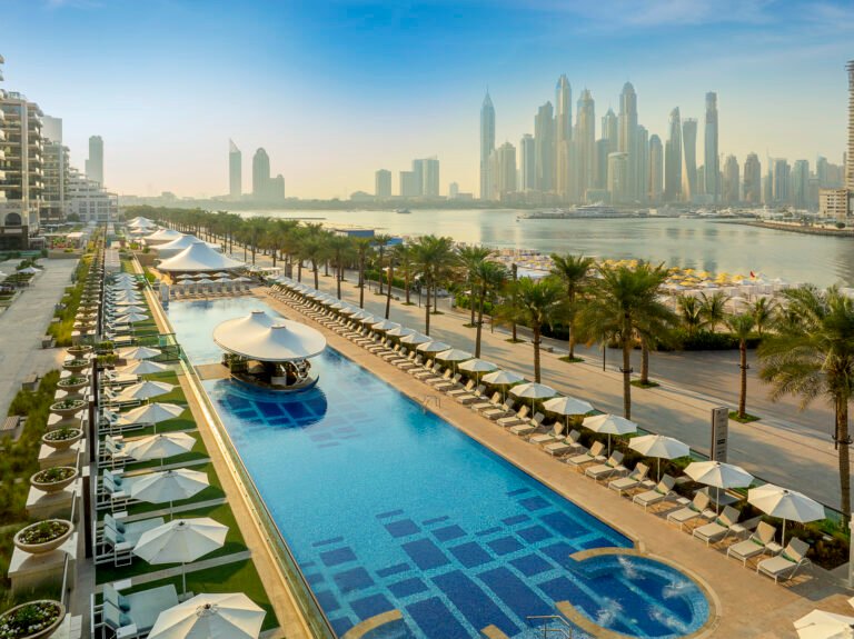 Luxury hotel suite for a long stay Palm Jumeirah staycation at Marriott Resort.