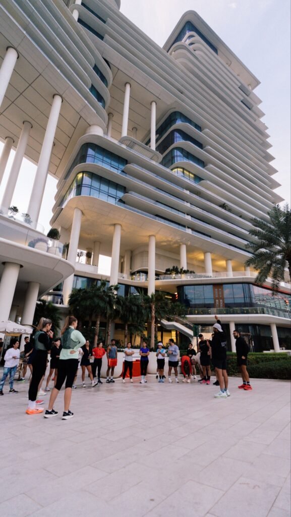 Community members participating in the Marasi Bay Community Run along the Dubai Canal