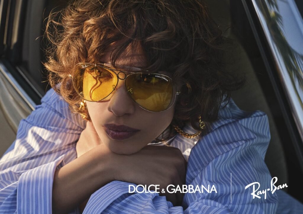 model wearing Ray Ban Dolce Gabbana sunglasses Dubai fashion