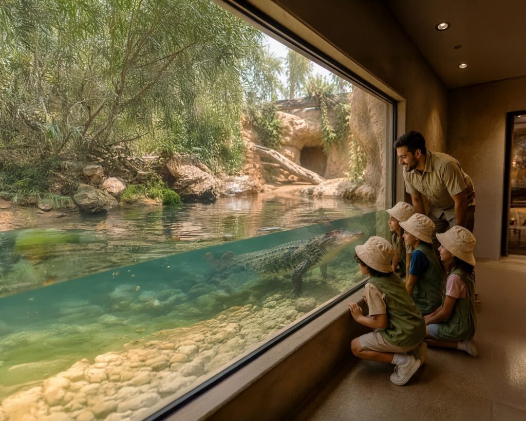 Children exploring desert wildlife education at the Al Ain Zoo summer camp Abu Dhabi.