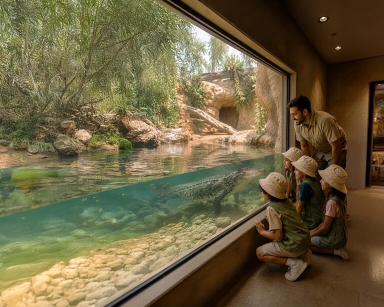 Children exploring desert wildlife education at the Al Ain Zoo summer camp Abu Dhabi.