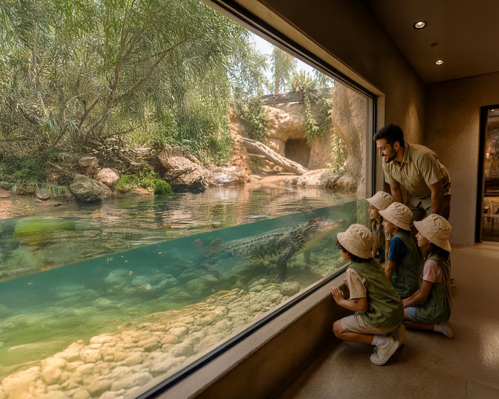 Children exploring desert wildlife education at the Al Ain Zoo summer camp Abu Dhabi.