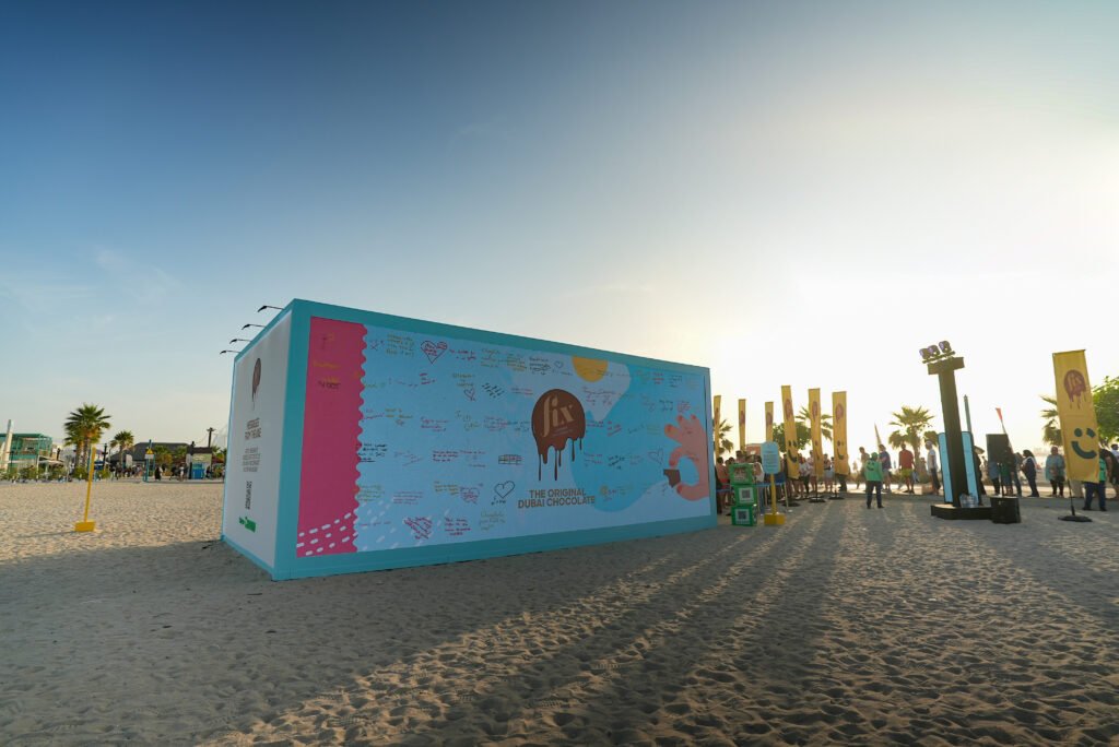 Digital word cloud installation celebrating home grown UAE brands at Kite Beach Dubai.