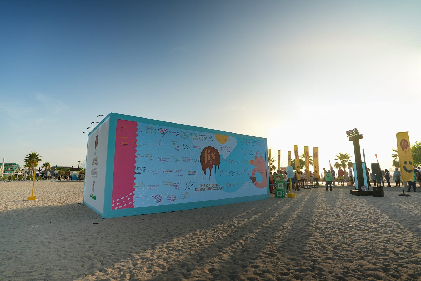 Digital word cloud installation celebrating home grown UAE brands at Kite Beach Dubai.