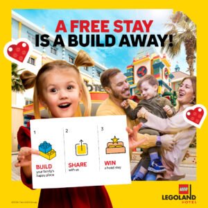 Family joining the building challenge for a fresh LEGOLAND Dubai staycation prize.