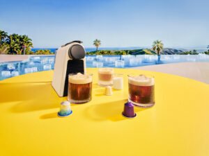 A refreshing juice and tonic drink featuring the fresh iced coffee Dubai collection from Nespresso.