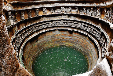 Rani ki Vav Queen's Stepwell seven levels aerial view Patan Gujarat India UNESCO.