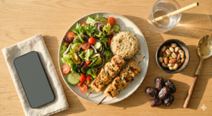 glucose stable UAE diet balanced meal dates nuts protein Dubai wellness Monday